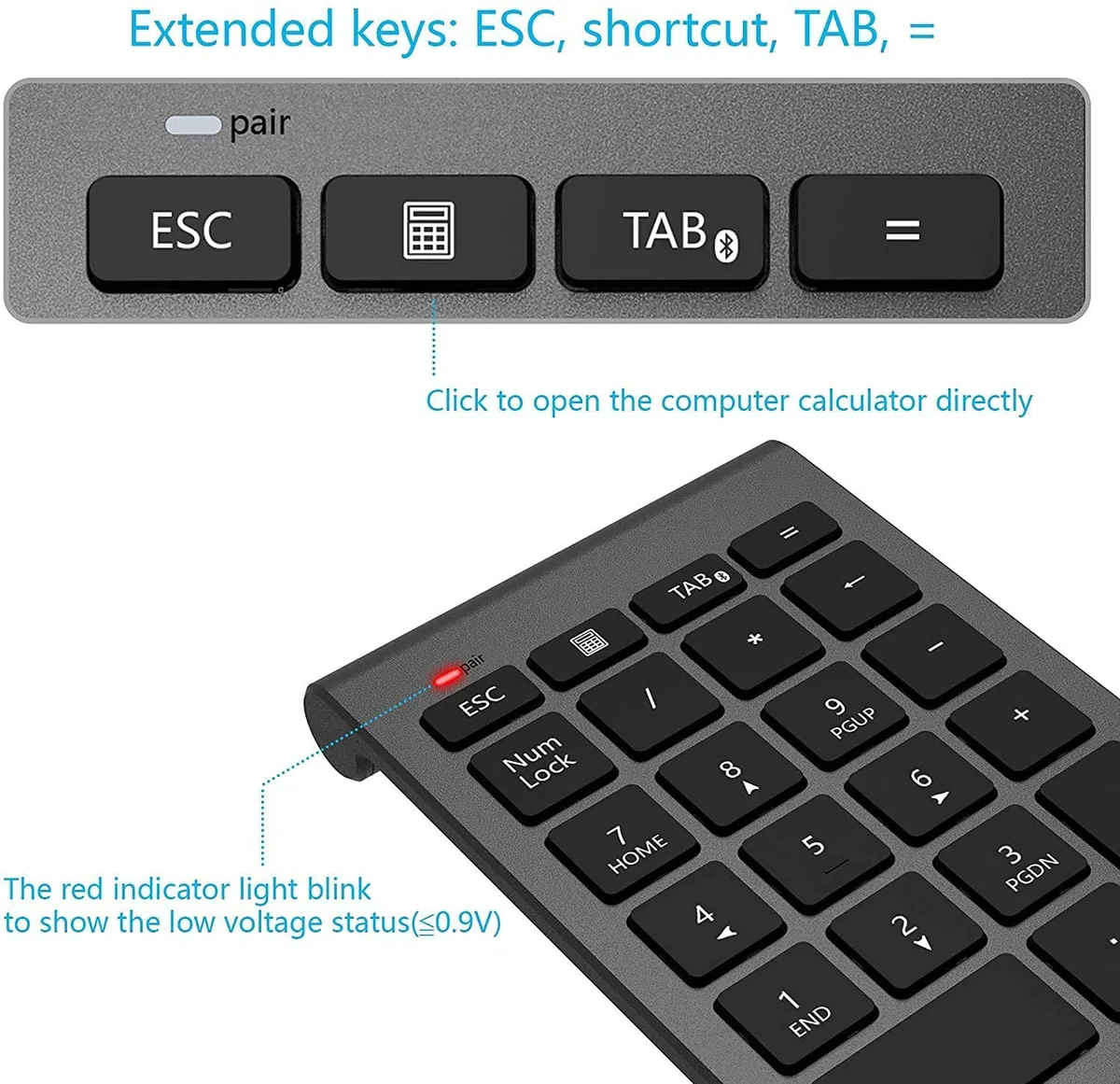 Tastierino Numerico Bluetooth, Tastierino Numerico Bluetooth 22 Tasti, Estensione per Tastiera per Contabilità e Inserimento Dati, Tastierino per Laptop, Notebook, PC e Desktop