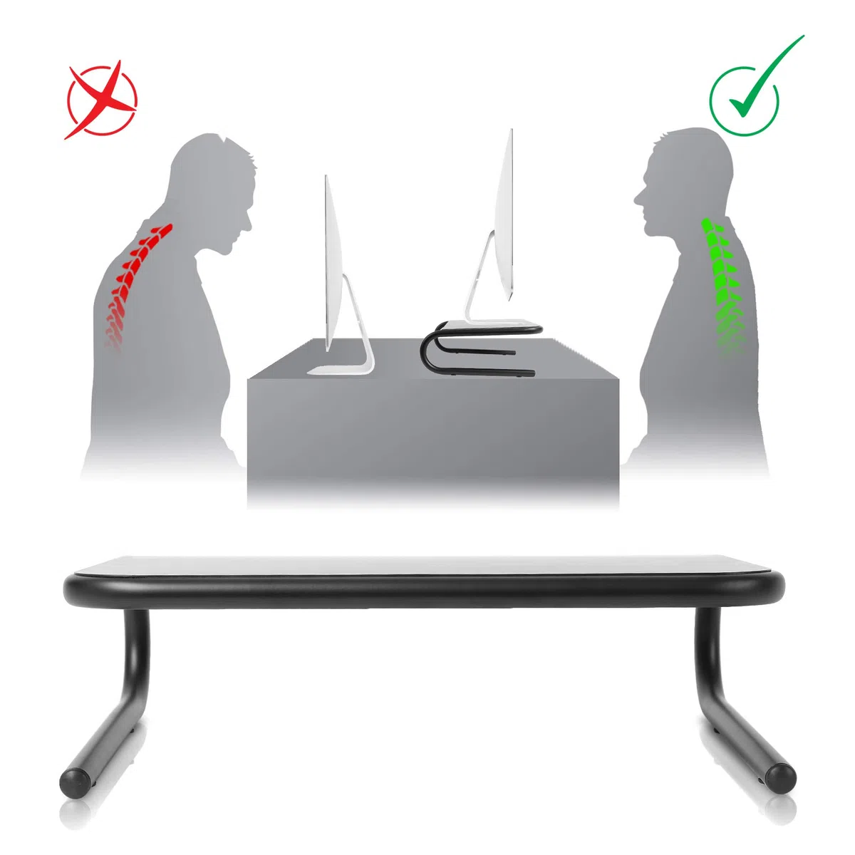 Duronic DM071 Supporto monitor | Supporto Laptop per scrivania 24 x 35 cm | Mobile per schermo capacità fino a 10 kg | Rialzo ergonomico per schermo Nootebook e stampante | Piattaforma nero