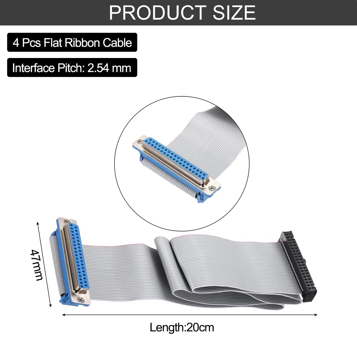 QUARKZMAN 4 PCS Cavo A Nastro IDC, Passo 2.54 mm Larghezza 47 mm Lunghezza 20 cm 40 Pin Femmina DB37 A FC-40 Cavo A Nastro Connettore Jumper per PC, Display LED