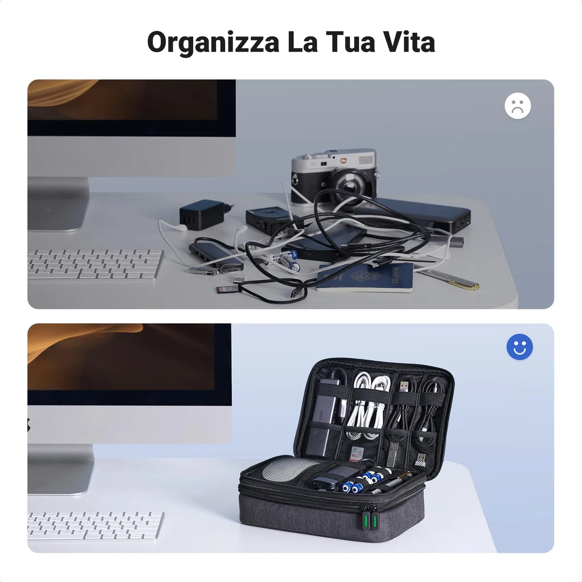 UGREEN Borsa Accessori Elettronici da Viaggio, Organizer Cavi Porta Compatibile with iPad Mini 5 4, Smartphone, Power Bank, Cable, Hard disk, ecc