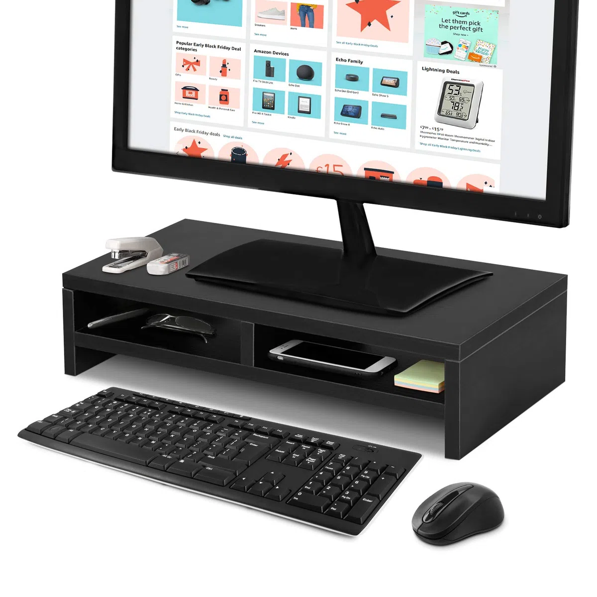 Supporto per Monitor per PC con Ripiani, Supporto Monitor Cassetto, Supporto Ergonomico per Laptop,Riser per Schermo, Organizzatore di Archiviazione Desktop per Casa o Ufficio - 50 x 20 x 11,7 cm