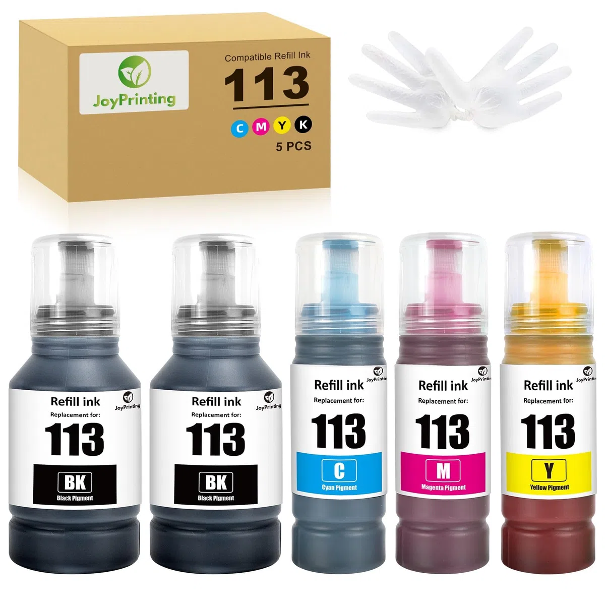 113 Pigment Ink Bottle Ricambio per Epson 113 Compatibile con EcoTank ECOTANK ET-5150/ET-5170/ET-5800/ET-5185/ET-5805/ET-5850/ET-5855/ET-5880/ET-16150/ET-16600/ET-1666 05/ET-16685