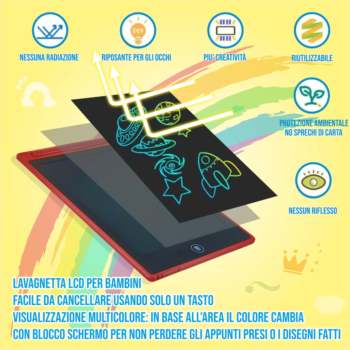 Meridiana - 4 Tavolette Grafiche LCD Scrittura Colorato 12 Pollici, Lavagna da Disegno Cancellabile, Regalo Bambini, Tavoletta Grafica per Giochi per 2 3 4 5 6 7 Anni (Blu&Rossa) (4, Rosa)