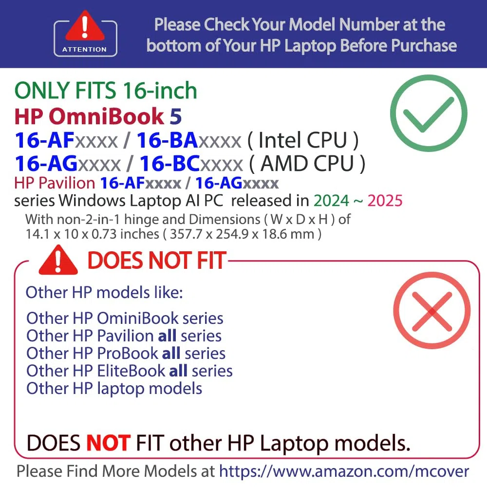 mCover Custodia compatibile solo per notebook HP OmniBook 5 16-AF / 16-AG / 16-BAxxxx / 16-BCxxxx e Pavilion 16-AF / 16-AG0000 Series Windows AI da 16" 2024+ (non compatibile con altri modelli HP