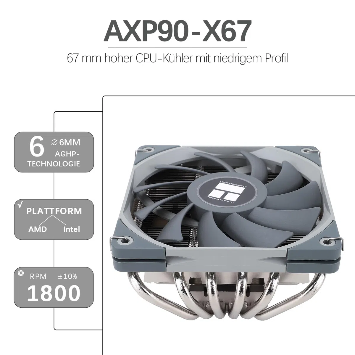 TR-Thermalright AXP120 X67 - Radiatore a 6 tubi di calore, silenzioso, 120 mm, a basso profilo, 1800 RPM, per AMD AM4/AM5, Intel LGA1851/1700/115x/1200/2011, a basso profilo ITX