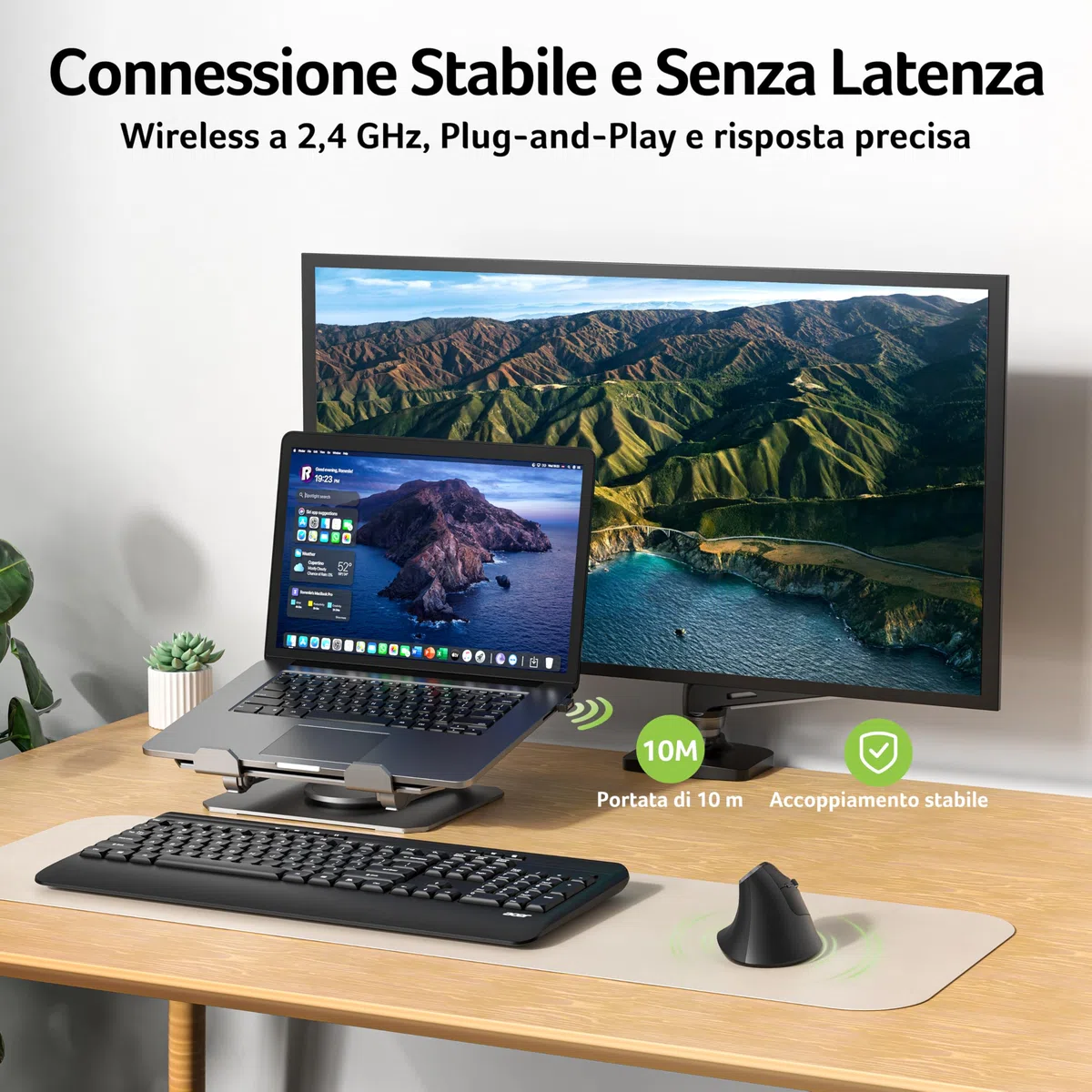 Acer Mouse Wireless Ergonomico, 2,4 GHz Mouse Verticale Senza Fili, USB C Ricaricabile, 3 DPI regolabili 1600, 6 pulsanti, Ricevitore USB per laptop, PC, iMac, desktop, ecc.