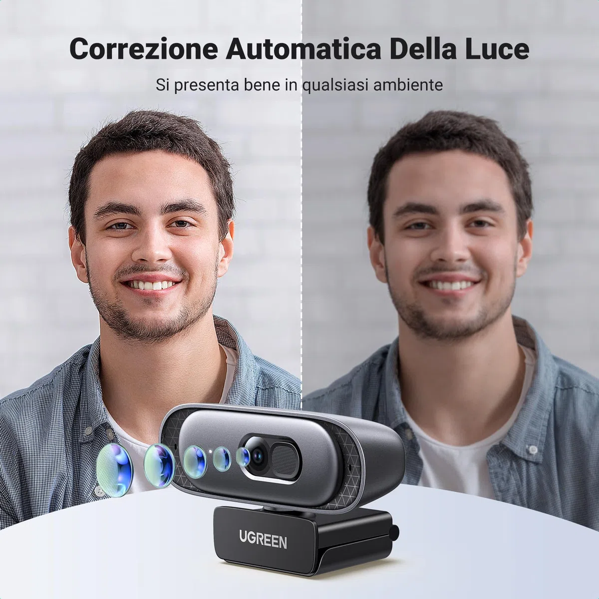 UGREEN Webcam 2K 30FPS Full HD USB A Camera PC Due Micro Cancellazione del Rumore Integrata Rotazione a 360 Gradi Plug Play Windows MacOS Supporta Streaming Videochiamata Youtube Zoom Videoconferenza