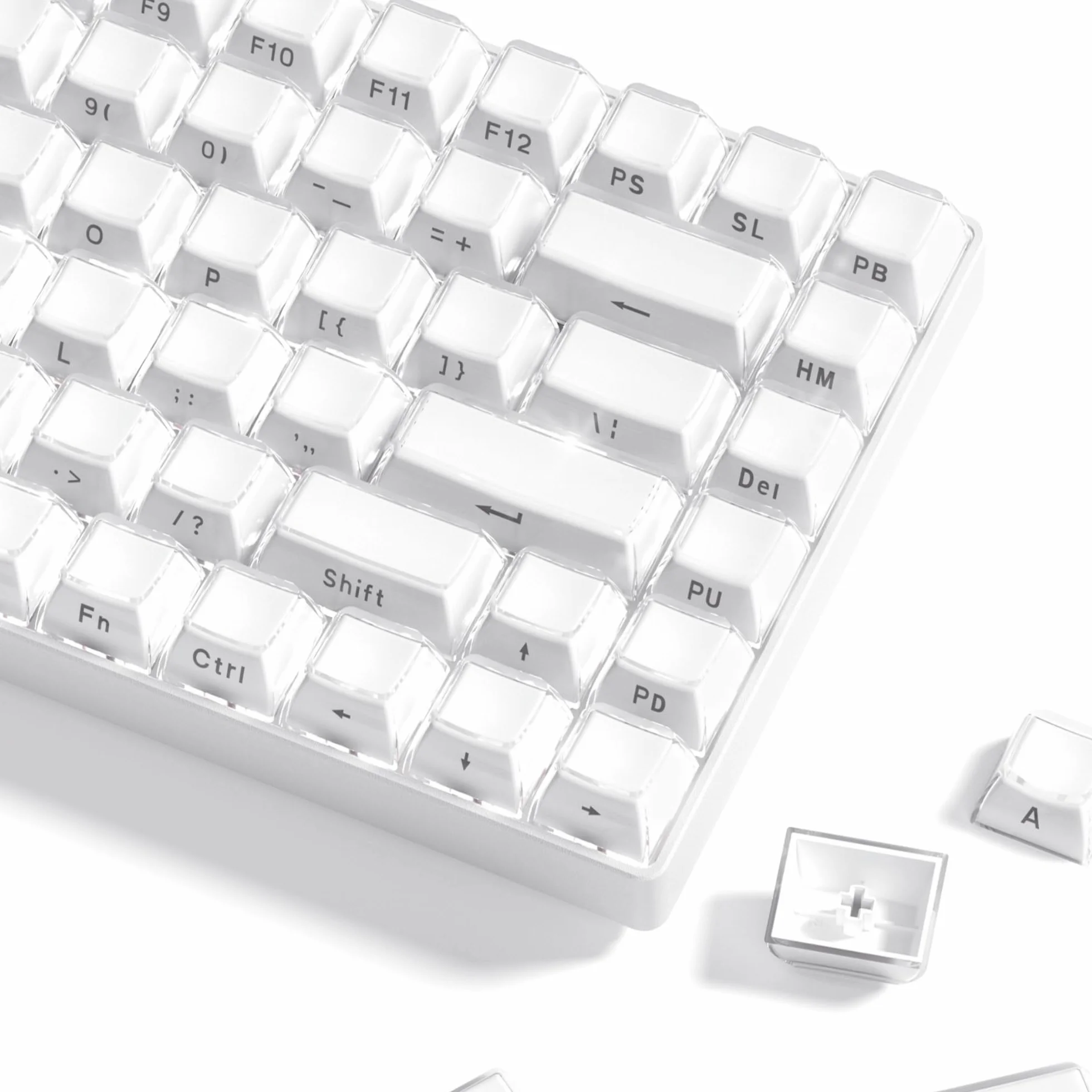 Womier Keycaps - Jelly Keycaps White 60 65 75 100 Percent, Side Printed Elegant Crystal Key caps, Custom 113 Keys OEM Profile for 61/68/84/87/98/100 Cherry Gateron MX Mechanical, White