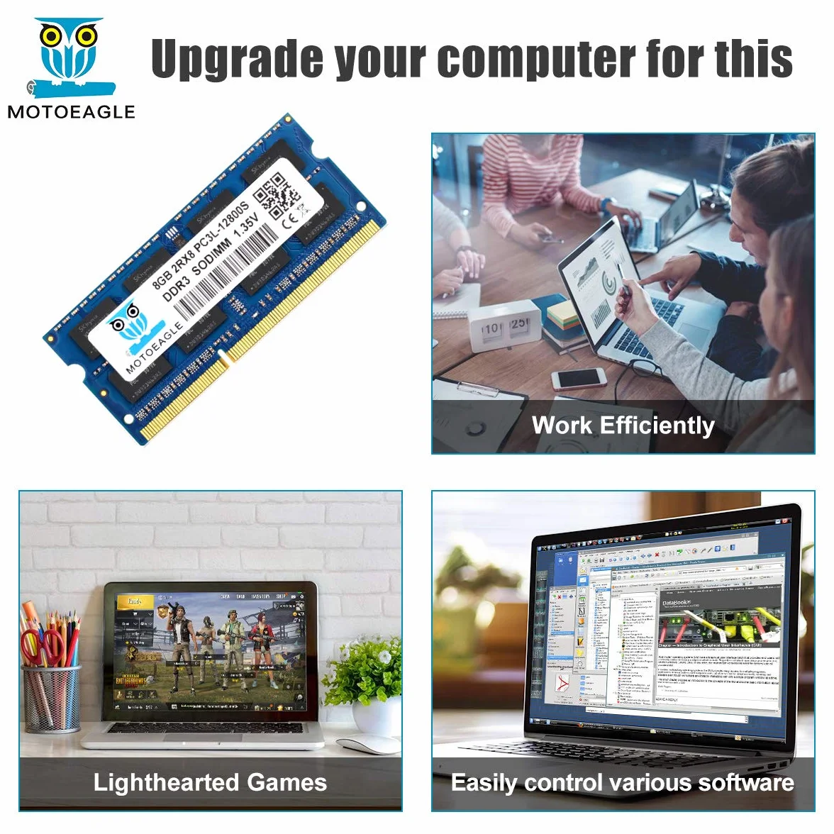motoeagle 8GB DDR3 DDR3L 1600MHz Sodimm RAM CL11 PC3 PC3L 12800 1.35V/1.5V 204-Pin 2Rx8 Memoria Laptop