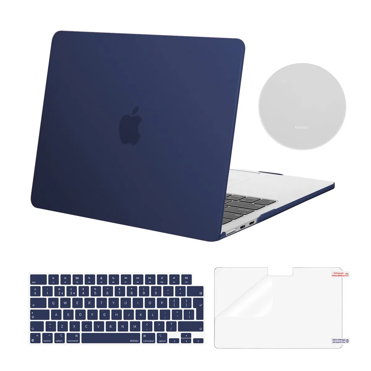MOSISO Custodia Compatibile con MacBook Air 13 Cover M5 M4 M3 M2 2026-2022 A3449 A3240 A3113 A2681, Case per MacBook Air 13,6'' Liquid Retina&Copritastiera&Pellicola&Sottotazza, Navy Blu