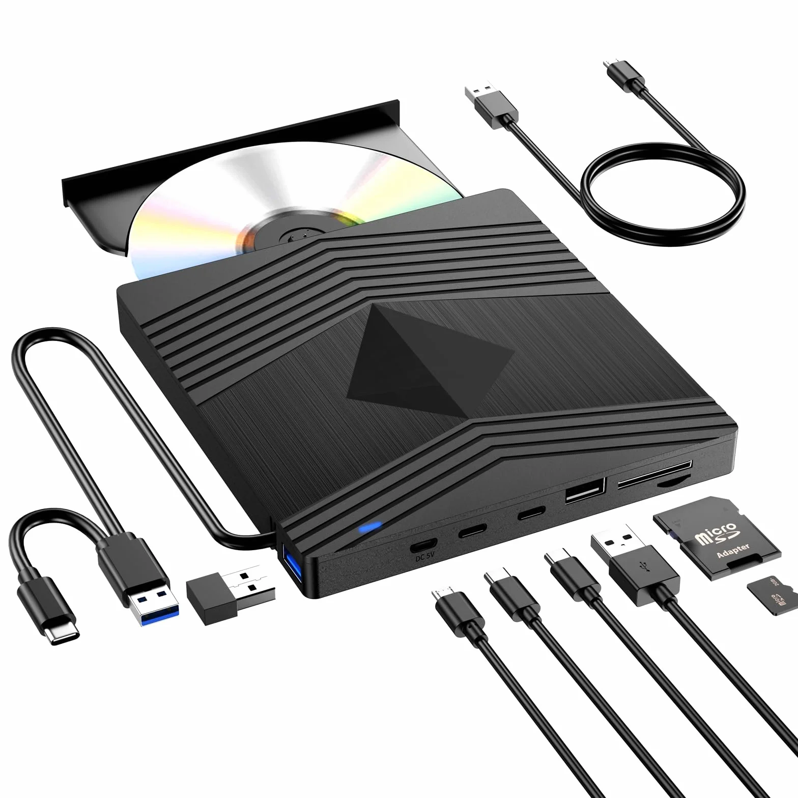 Lettore CD Esterno per PC Portatile, USB 3.0 Masterizzatore DVD CD Esterno con Lettore di Schede TF/SD, Lettore DVD per PC Laptop Mac Windows 11/10/8.1/7/XP/Vista Linux Macbook