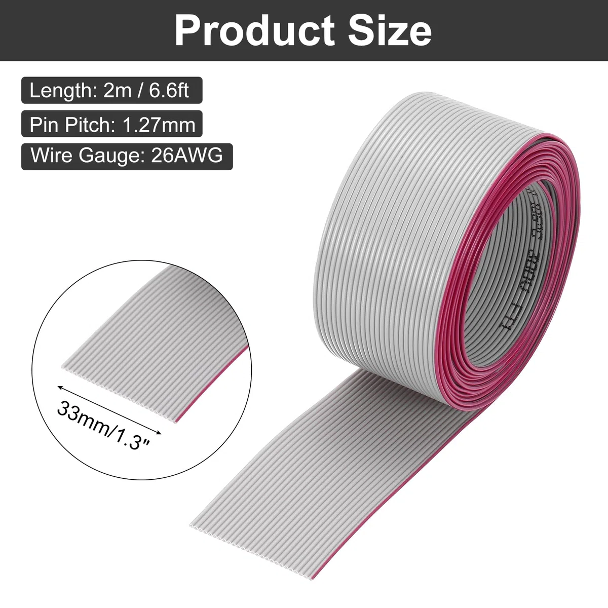 QUARKZMAN Cavo a Nastro Piatto IDC da 26AWG Lunghezza 2m/6.6ft Passo 1.27mm 26 Pin Grigio per Collegamento JTAG/ISP