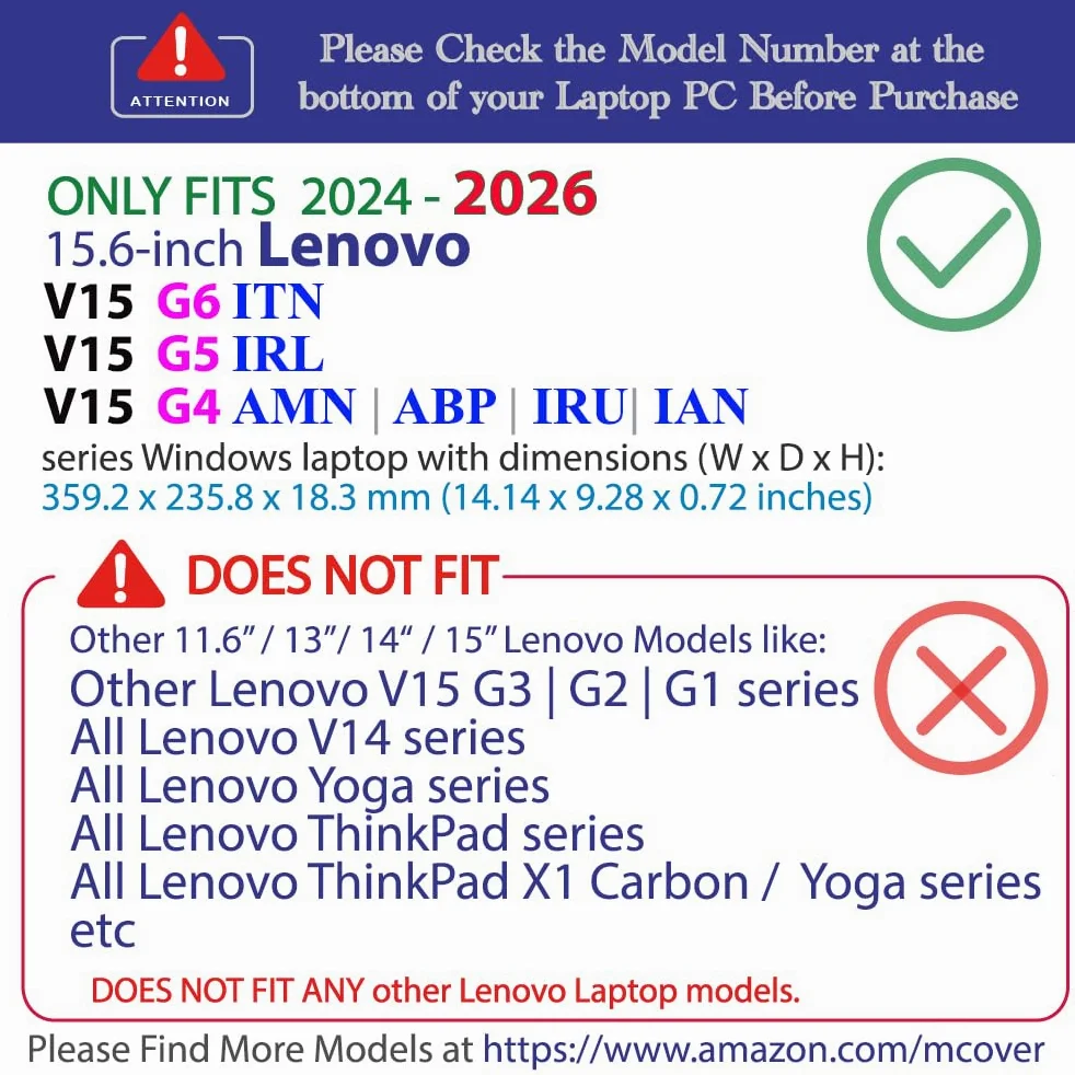 mCover Cover rigida COMPATIBILE SOLO per notebook Lenovo V15 G4 / G5 / G6 Serie 2024-2026 da 15,6" con Windows (con cerniera a 180°, NON adatto ad altri modelli Lenovo) - Trasparente
