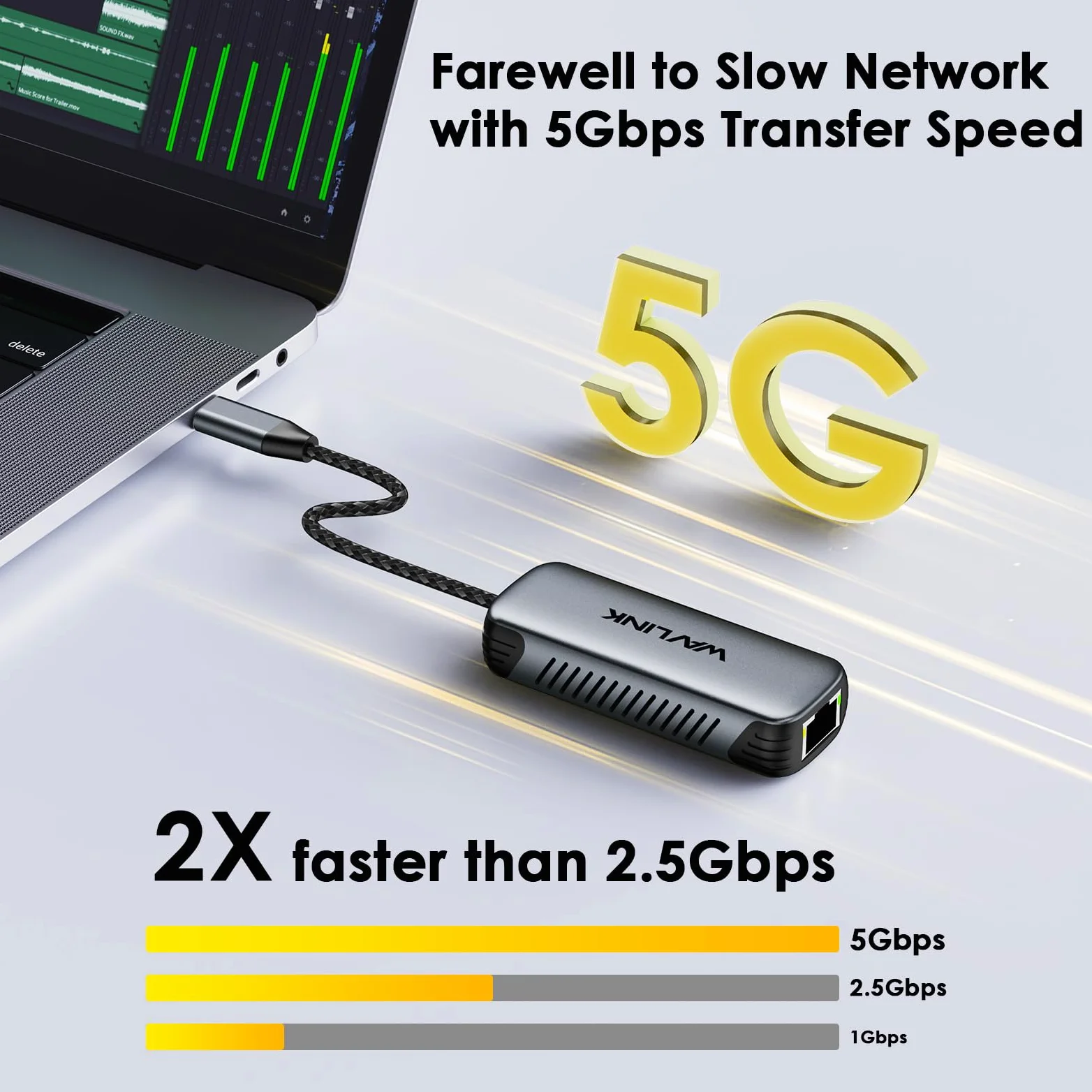 WAVLINK Adattatore USB C a Ethernet 5Gbps con PD 95W | Senza Driver | Compatibile PC, Mac, Linux (Windows 10/11, macOS 11+) | Scocca Alluminio | Rete Cablata