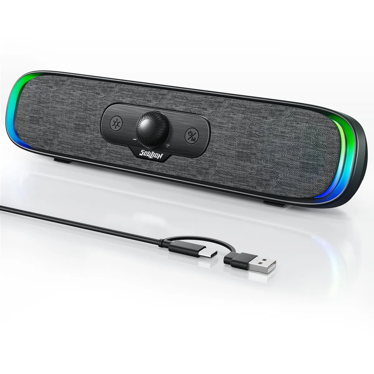 SOULION R200 Soundbar Bluetooth USB Casse per PC, Laptop, Monitor, Altoparlanti compatti con 3 effetti luminosi a LED, Alimentazione Tramite USB-C