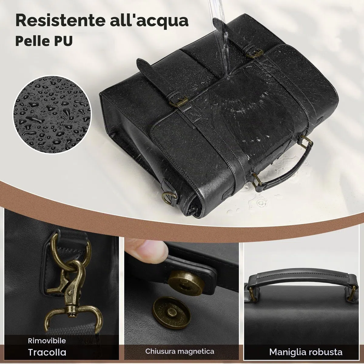 RAINSMORE Borsa Porta PC 15.6 Pollici Lavoro Uomo Ufficio in Pelle PU a Tracolla Documenti Computer Portatile Impermeabile