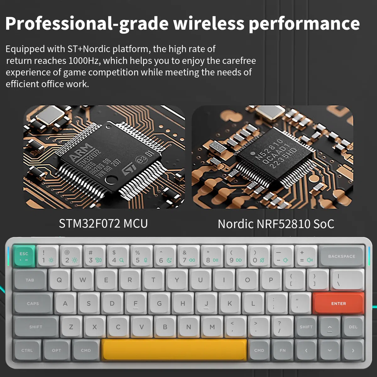 nuphy Air60 v2 QMK/VIA Tastiera Meccanica, 60% Tastiera wireless a basso profilo, Bluetooth 5.1, 2.4GHz e connessione cablata, compatibile con sistemi Windows e Mac - Ionic White Switch Red