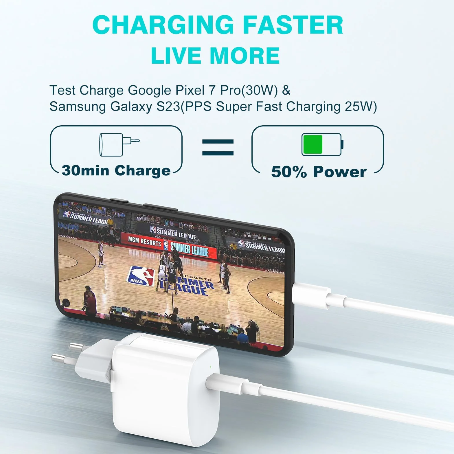 30W Caricatore USB C Compatibile con MacBook Air 13 12, iPad Pro 13, 12.9, 11 2024 2023 2022 2021 2020 2019 M4 M2 M1, iPad Air 5 4, Mini 6, iPad 10, iPhone 15, Google Pixel 8 7, Cavo USB-C da 6.6FT