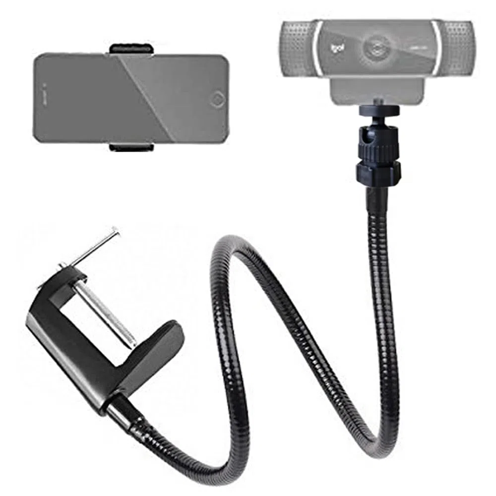 Supporto per webcam da 27 pollici, regolabile a collo di cigno fotocamera, supporto a morsetto per tutti i telefoni cellulari, Logitech Webcam C922 C930 C920 C615 ecc. (filettatura 1/4")