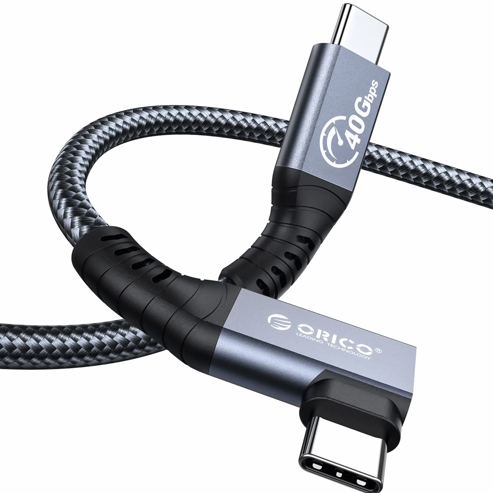 ORICO Cavo per Thunderbolt 4, Compatibile con Thunderbolt 3/USB4, Velocità di Trasferimento 40Gbps, 8K@60Hz (Due Display 4k@60Hz) con PD 100W (20V/5A) per PC, eGUP e Laptop (Angolo Destro, 0.3M)