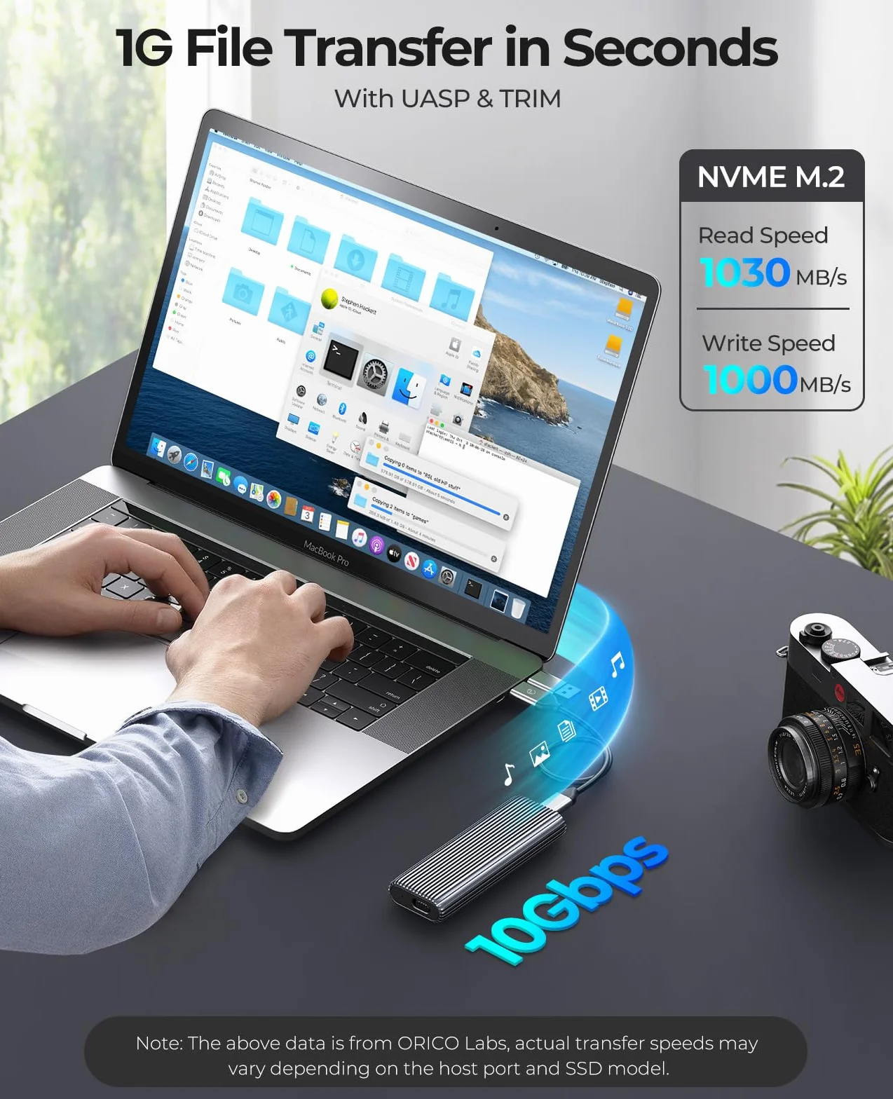 ORICO Case M.2 NVMe SSD Adattatore Tool-free in Alluminio, 10Gbps USB3.2 USB-C per M.2 PCIe NVMe M-Key 2230/2242/2260/2280 SSD, M2 Custodia Esterna Supporto UASP Trim- AM2G2