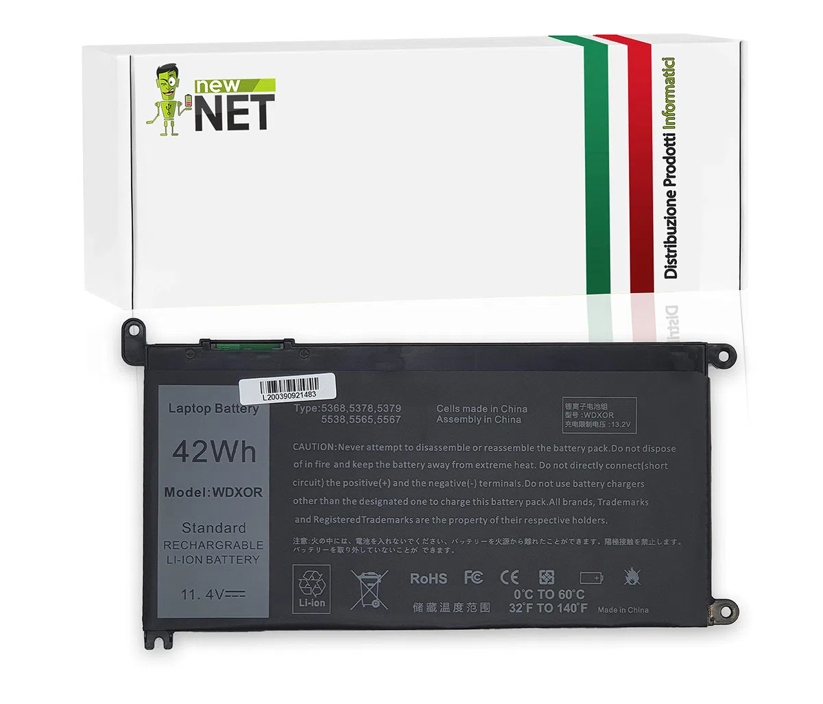 New Net - Batteria WDX0R [ 11.4 V - 3680 mAh ] compatibile con Dell P62F, P62F001, P35E, P35E001, P35E002, P66F, P66F001, P66F002, P66F003, P74G, P74G001