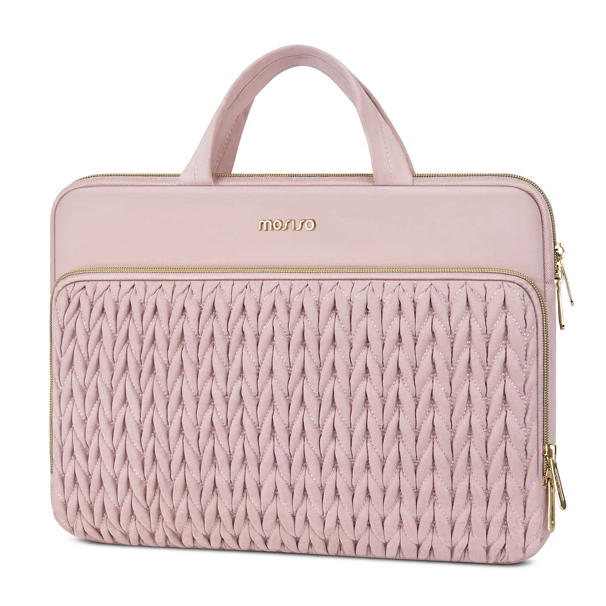 MOSISO 16 pollici Custodia Laptop,15-15.6 pollici Borsa PC Compatibile con MacBook Pro 16 M4 M3 M2 M1,HP Dell Acer Lenovo ASUS Notebook,Spiga Grano Borse Carry Trapuntata con Manic&Tasca, Rosa