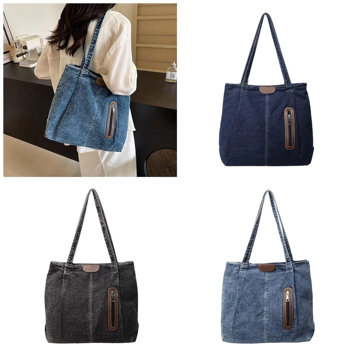 Borsa a tracolla, borsa a tracolla alla moda in jeans borse da donna grande capacità borsa casual per spiaggia e uso quotidiano