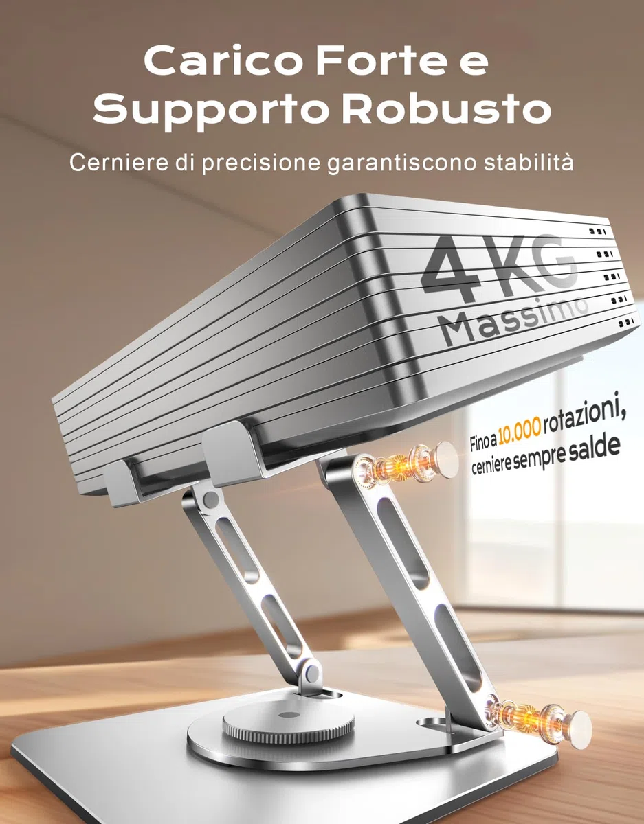 Glangeh Supporto PC Portatile [360° Rotante], Porta PC Portatile Ergonomico Regolabile con Supporto a Doppia Barra, Ventilazione e Dissipazione, Laptop Stand Compatibile con MacBook Air Pro (10-16")