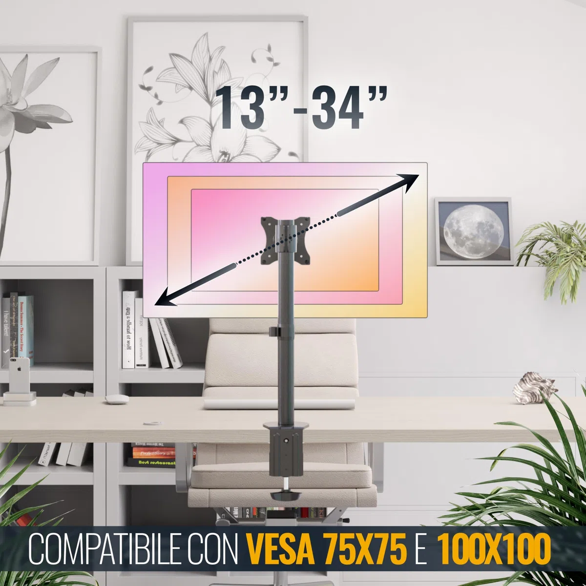 RICOO TS5611 Supporto monitor da scrivania 13-34 pollici per 13 30 34 pollici girevole inclinabile fino a 8 kg max VESA 100x100