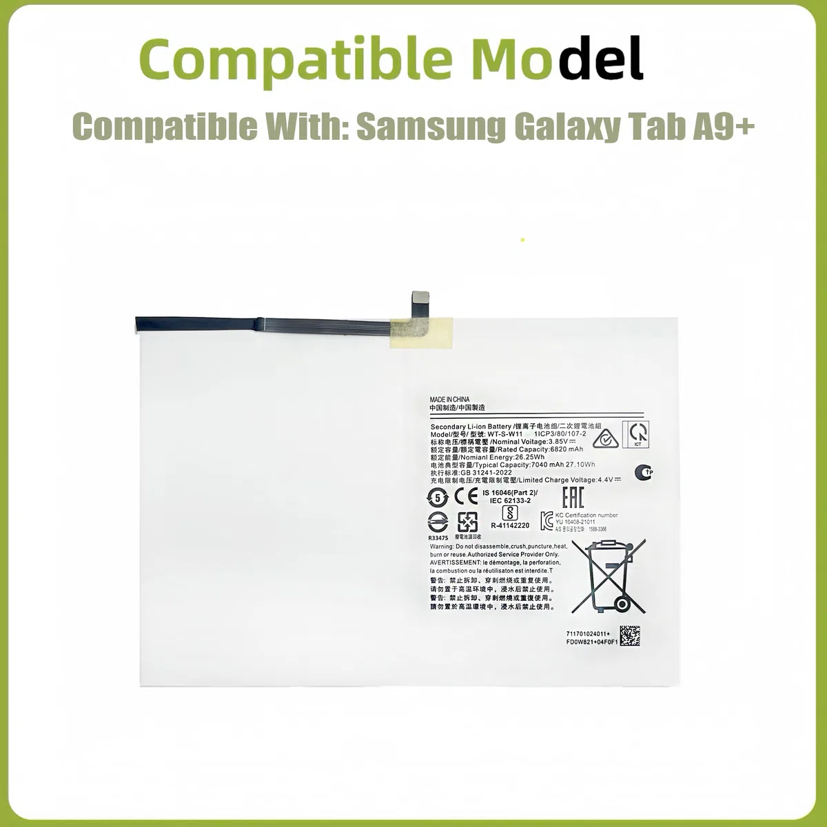 Batteria di ricambio compatibile Samsung Galaxy Tab A9+ SM-X210 SM-X215 SM-X216B con kit attrezzi