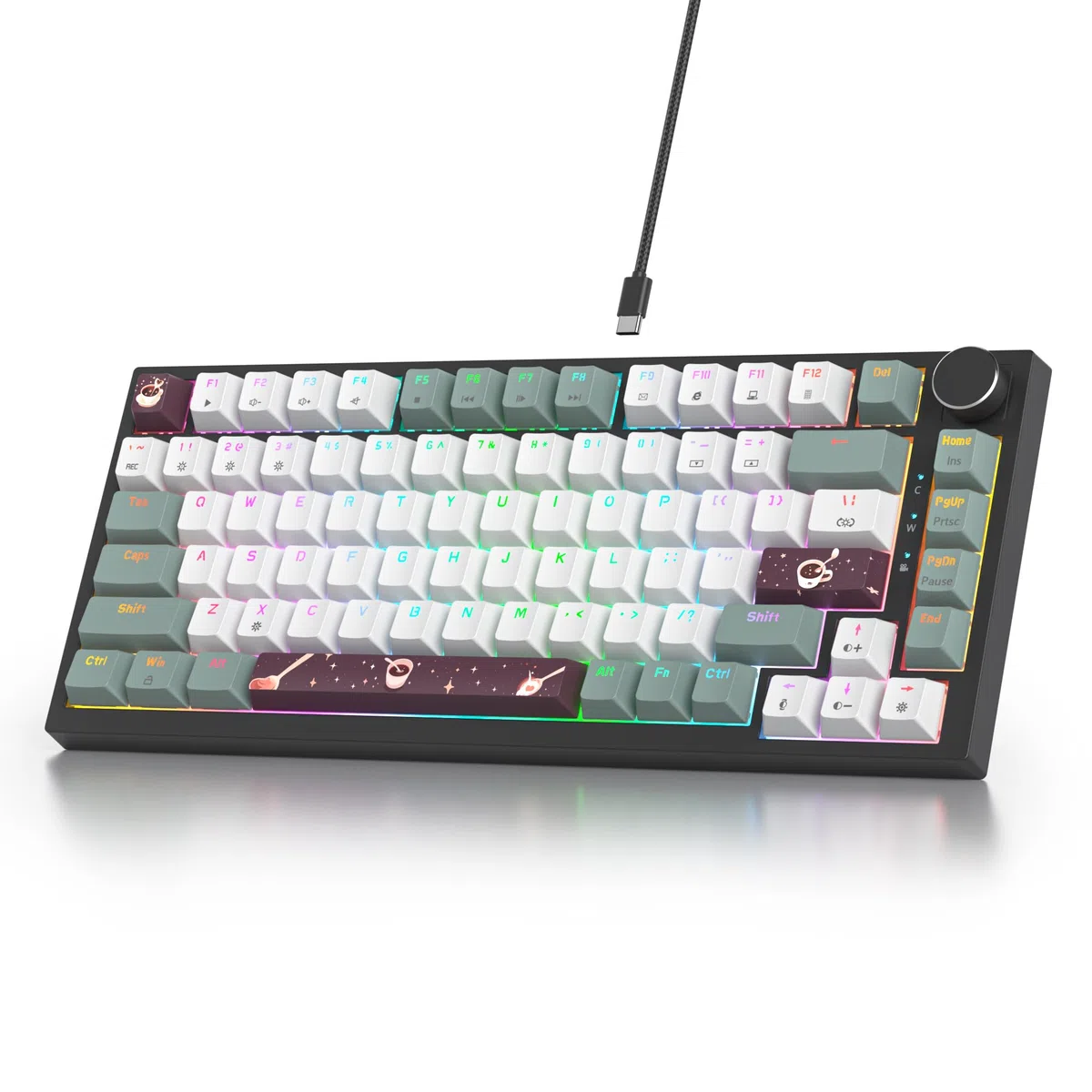 SOLIDEE Tastiera da gioco meccanica cablata 75%,tastiera hot swappable,Tastiera meccanica Gasket,tastiera da gioco meccanica compatta rgb, retroilluminazione,82 tasti Tastiera NKRO con il pulsante(82