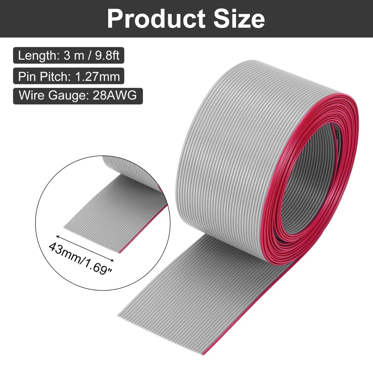 QUARKZMAN Cavo a Nastro Piatto IDC da 28AWG Lunghezza 3 m/9.8ft Passo 1.27mm 34 Pin Grigio per Collegamento JTAG/ISP