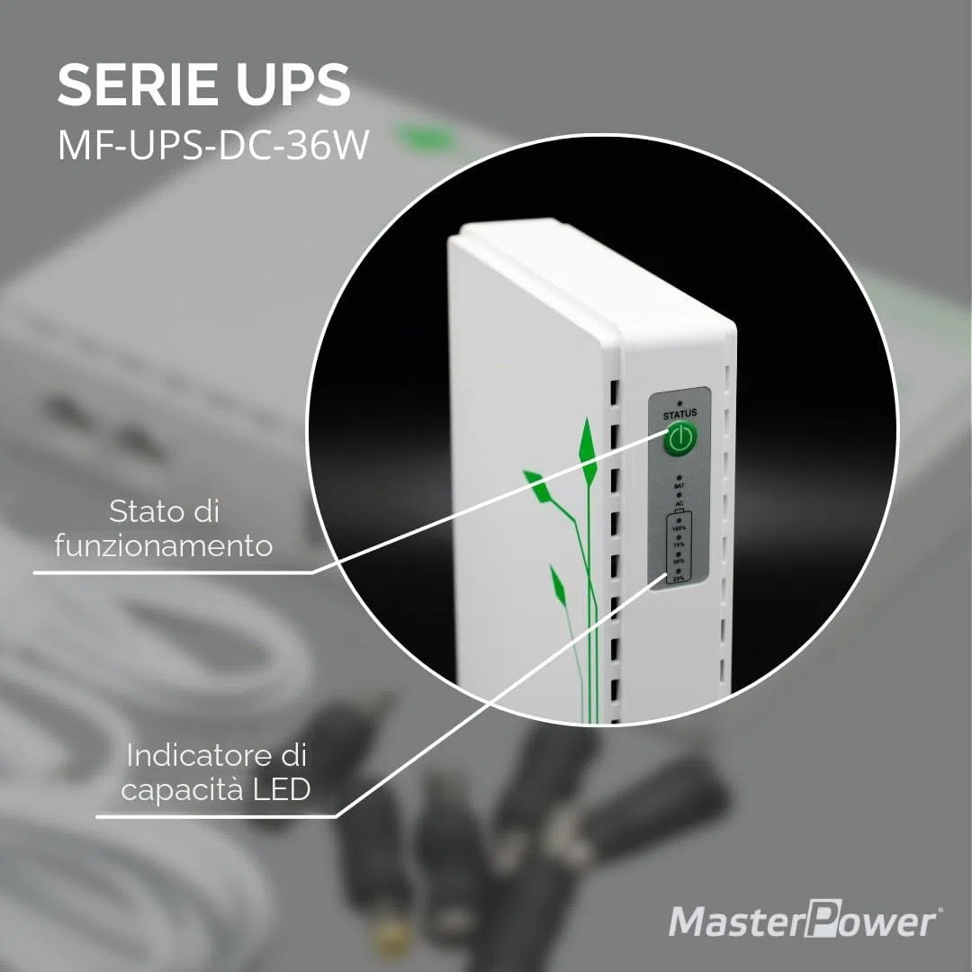 Master U-Power Mini UPS 7.4V 4000mAh 36W – Gruppo di Continuità per WiFi, Router, Modem e Telecamere IP – Ingresso AC, Uscite USB/DC/PoE 5V 9V 12V 15V 24V
