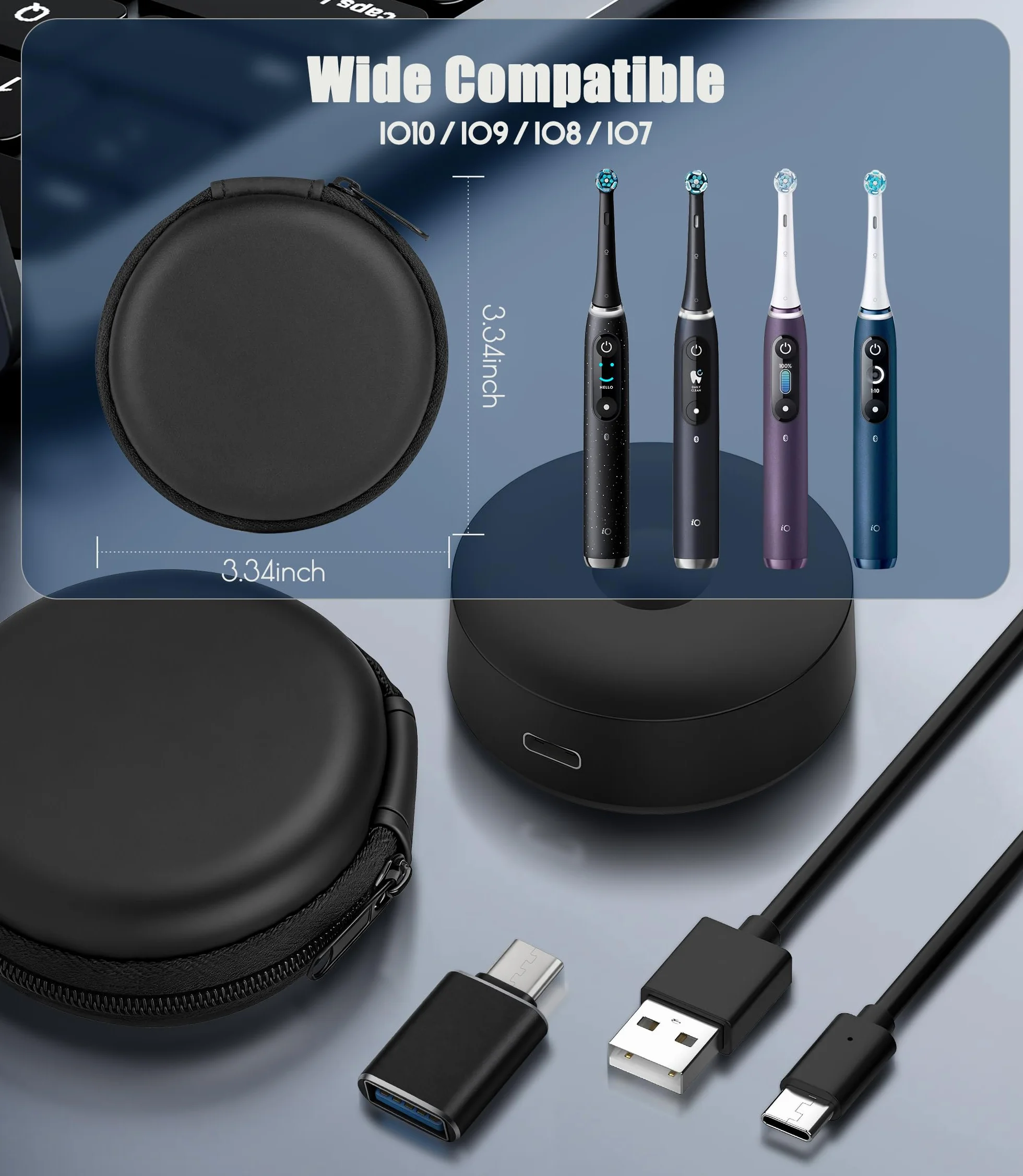 Caricabatterie per Spazzolino Elettrico Compatibile con Braun Oral-B iO10 iO9 iO8 iO7, Stazione di Ricarica Magnetica per Oral-B IO, con Adattatore USB-C e Custodia, IPX7 impermeabile