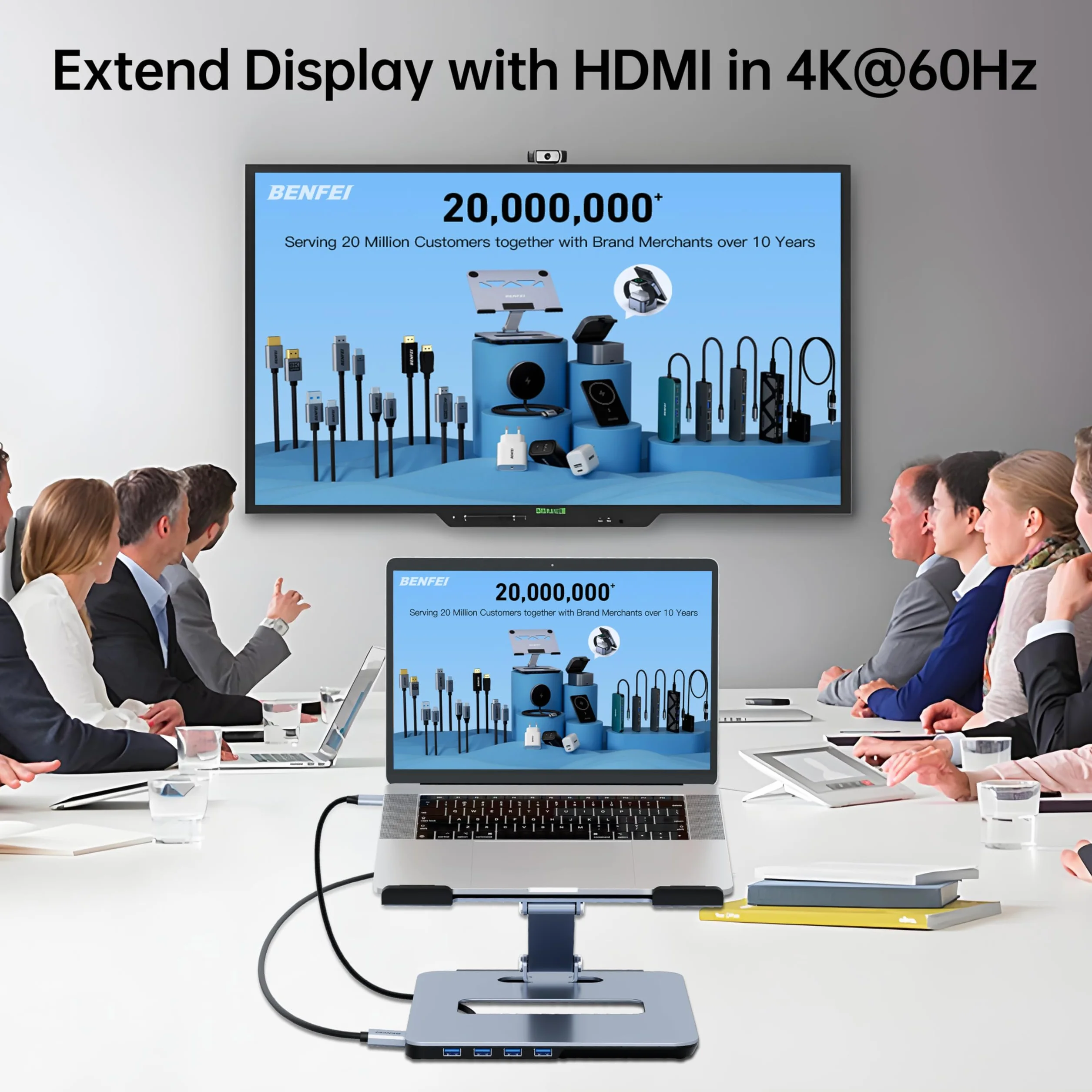 BENFEI Supporto per laptop in alluminio con docking station USB C 6 in 1, HDMI 4K a 60 Hz, 4*USB3.0, 100 PD compatibile con MacBook Pro/Air iPad Pro XPS Thinkpad