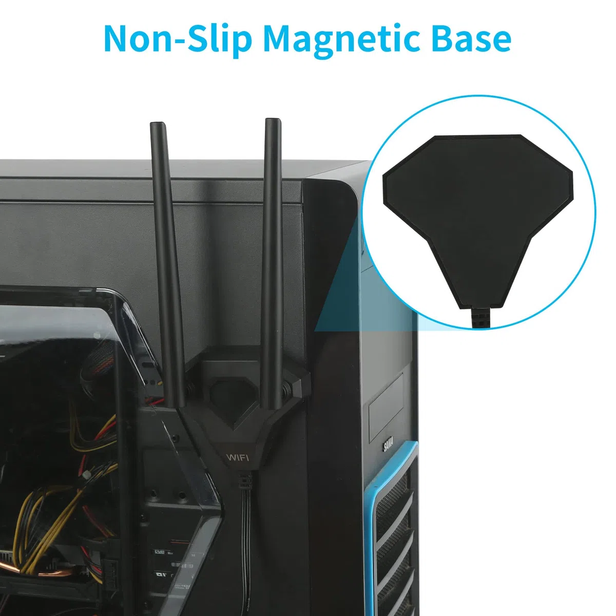 Antenna WiFi 8dBi Dual Band 2,4 GHz 5 GHz 5,8 GHz Connettore RP-SMA con Base Magnetica Compatibile con Router WLAN, Schede Madri PCI, Router Wireless, Moduli Bluetooth