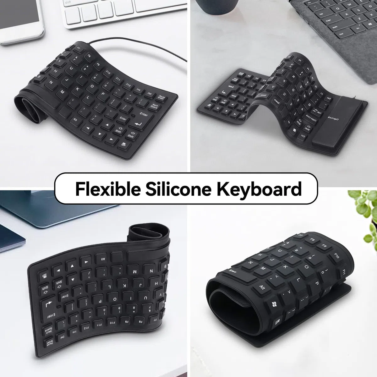 Agatige Tastiera in Silicone Impermeabile, 85 Tasti USB Cablata Tastiera Flessibile Portatile in Silicone Morbida e Silenziosa Tastiera Rollup per PC Laptop Notebook e Viaggio (Nero)