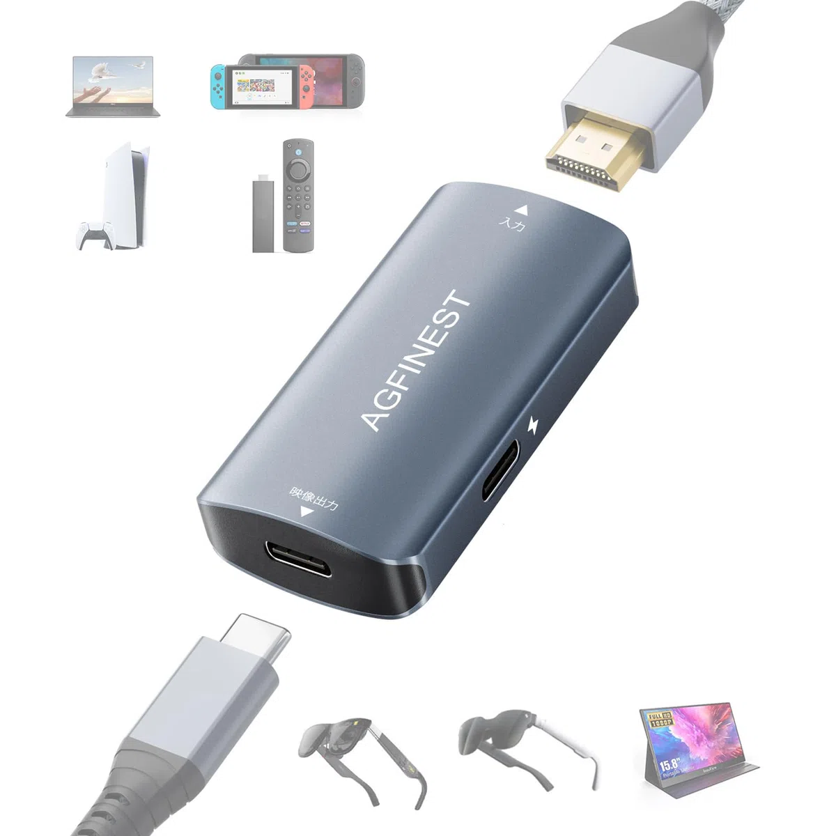 Adattatore HDMI a USB-C 4K@60Hz, in alluminio, da sorgente HDMI a display USB-C per PS5, Xbox, Switch, laptop, Fire TV Stick, occhiali AR XREAL, RayNeo, Vitur, monitor portatile, proiettore