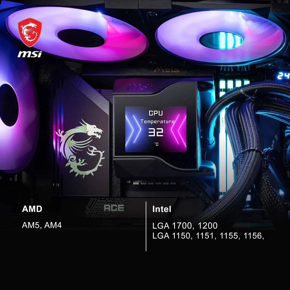 MSI MPG CORELIQUID D240 CPU Liquid Cooler da 60 mm, 2 ventole ARGB da 120 mm, Tubazione anti-evaporazione, Raffreddamento GI - Compatibile con Socket AMD e Intel