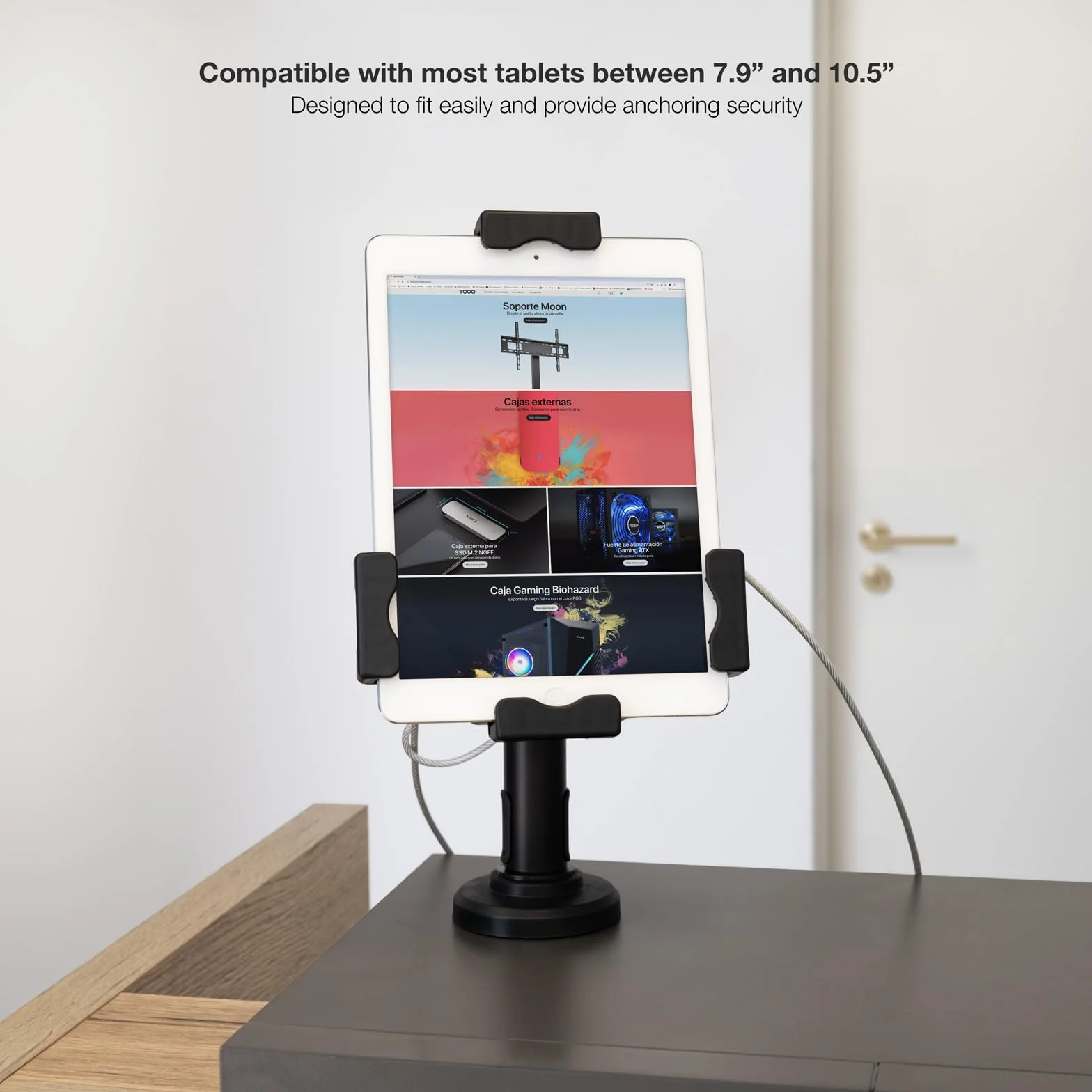 TOOQ TQTDS0812 - Supporto da Tavolo/Parete Professionale per Tablet con Sistema Antifurto, Nero