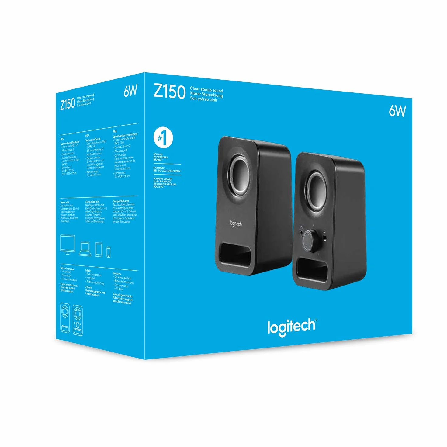 Logitech Z150 Casse PC, Ingresso Audio da 3,5 mm, Controlli ‎Integrati, Jack Per Cuffie, Presa UK, Computer/Smartphone/Tablet/Lettore Musicale - Nero Notte