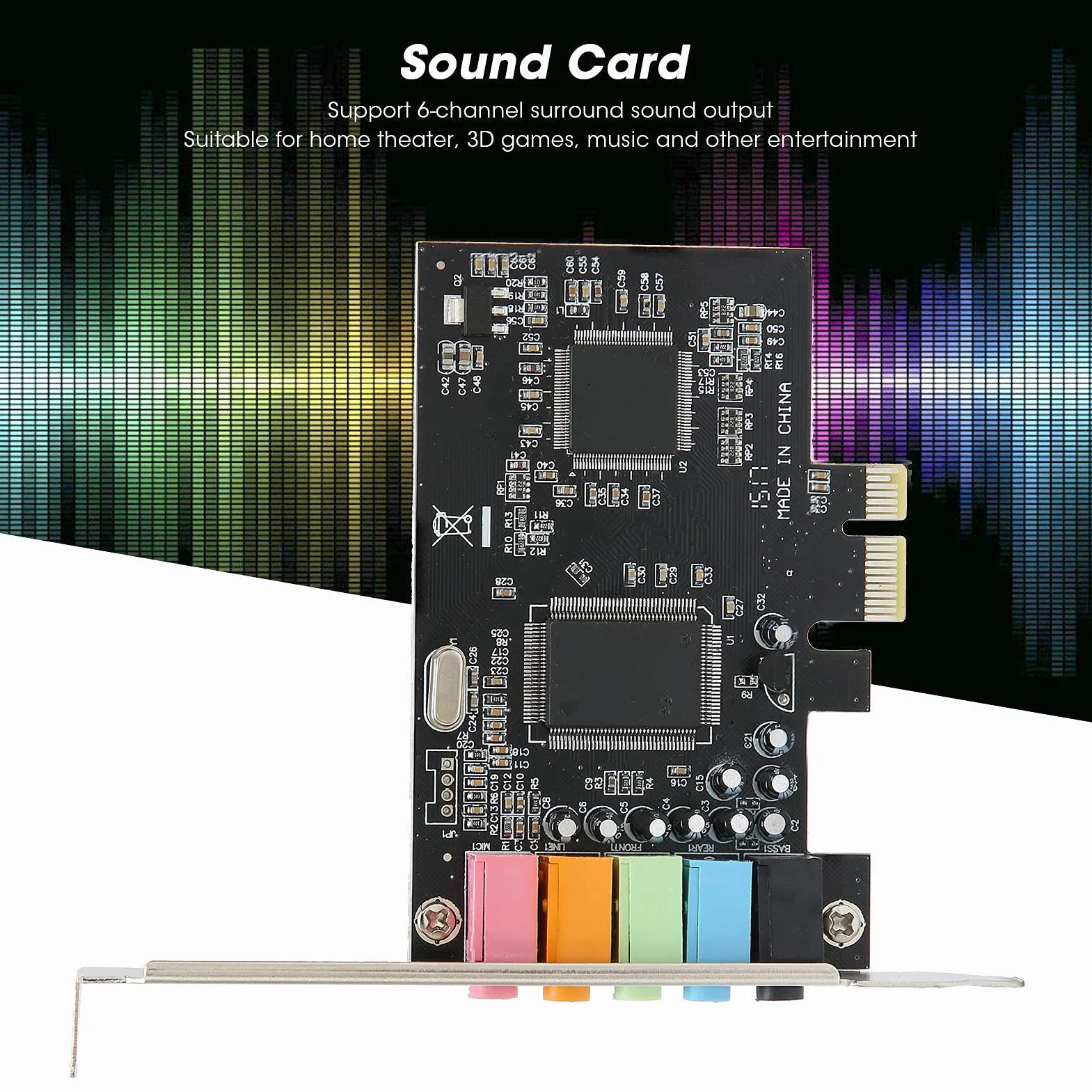 Scheda Audio Stereo PCI-E 5.1, Scheda Audio Desktop, Hardware di Conversione del Segnale Audio Desktop Stereo a 6 Canali con CD Driver, Chip Audio Multicanale CMI8738 5.1, Adatto per Home Theater, Ecc