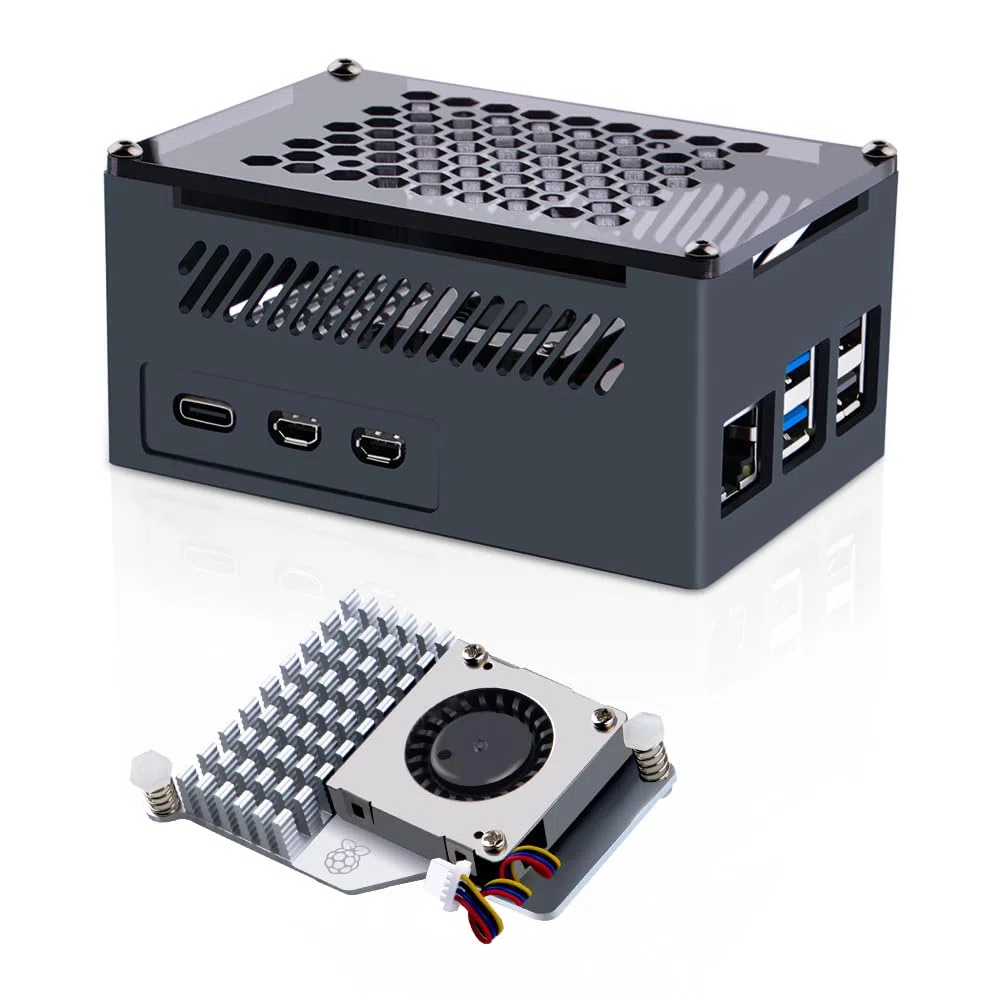 GeeekPi Alloggiamento Raspberry Pi 5 in alluminio con Active Cooler ufficiale, supporto PCIe M.2 NVMe SSD Shield Top X1001 / X1000 / N04 / N05
