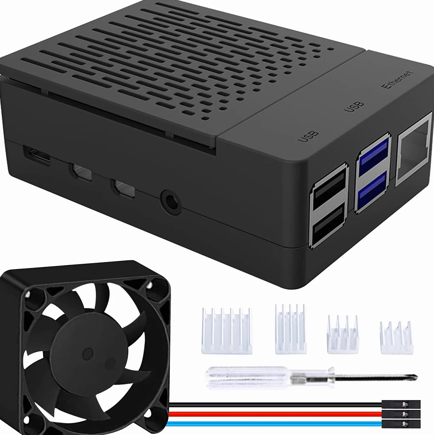 GeeekPi Custodia per Raspberry Pi 4B PWM, con Ventola 40X40X10mm e 4x Raspberry Pi 4, Dissipatore per Raspberry Pi 4 modello B (Nero)