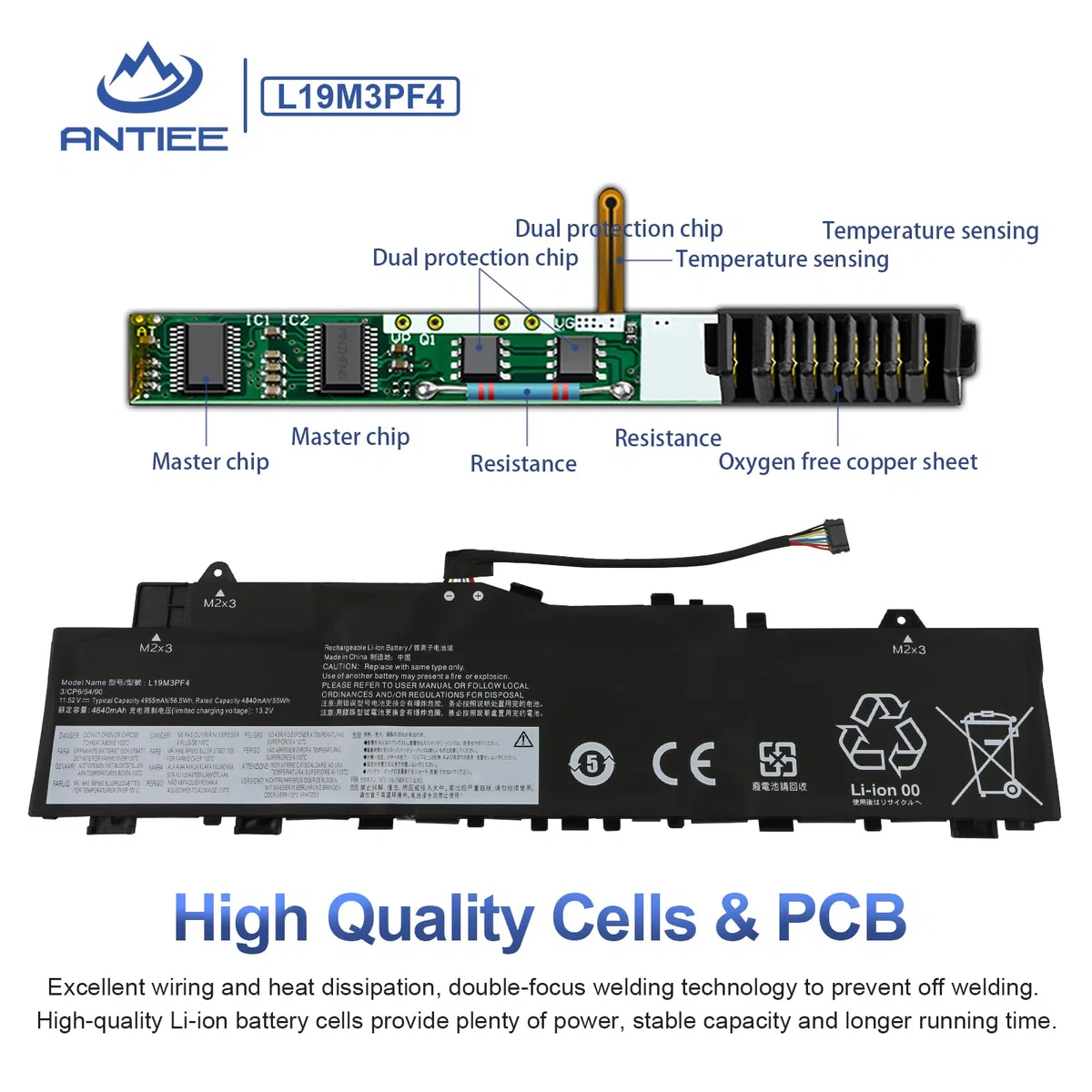 ANTIEE L19M3PF3 L19C3PF3 L19M3PF4 L19L3PF7 5B10W86936 SB10W86953 5B10W86943 5B10W86939 Laptop Batteria Compatibile con ideapad 5-14IIL053 81YH Série 5-14ARE05 81YM 11.52V 56.5Wh