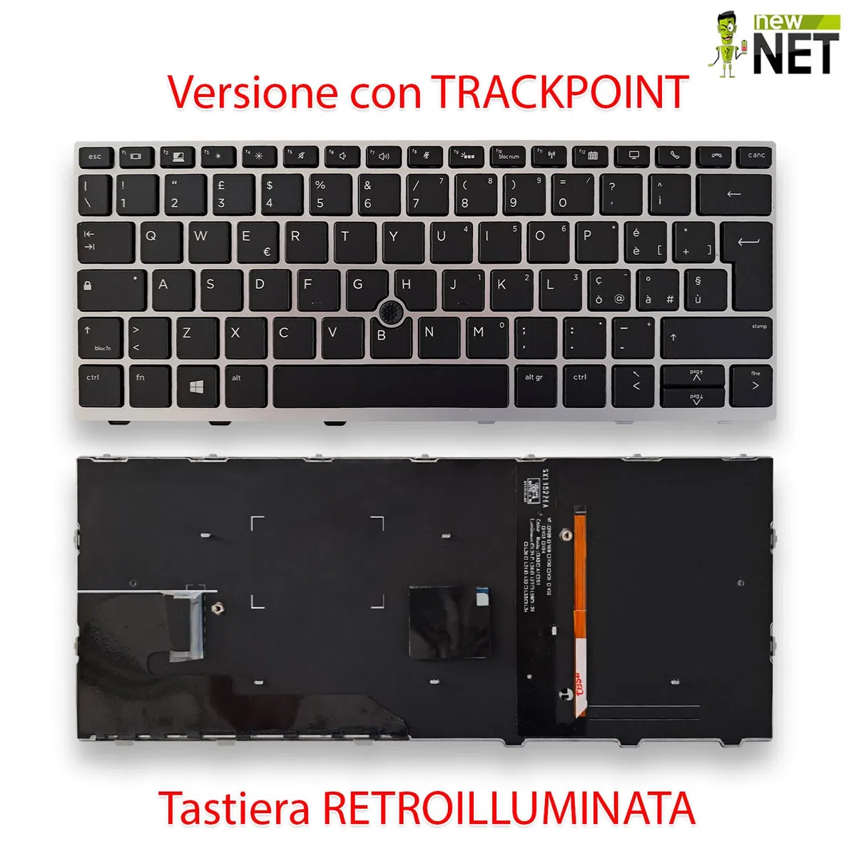 new net - Tastiera Compatibile con Notebook HP EliteBook 830 G5 830 G6 735 G5 735 G6 [Frame Silver - Trackpoint - Retroilluminata - Layout ITA]