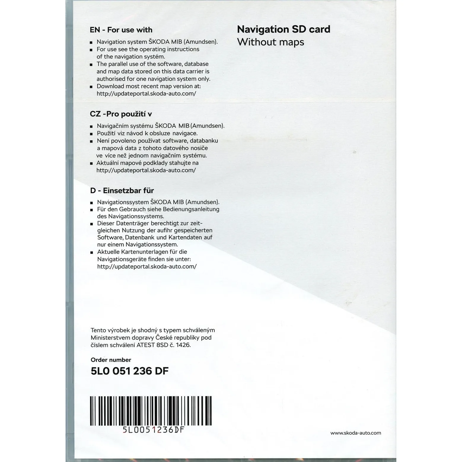 Skoda 5L0051236DF - Scheda di memoria SD da 32 GB, solo per browser MIB1/MIB2 Amundsen/Columbus, schede di navigazione non incluse