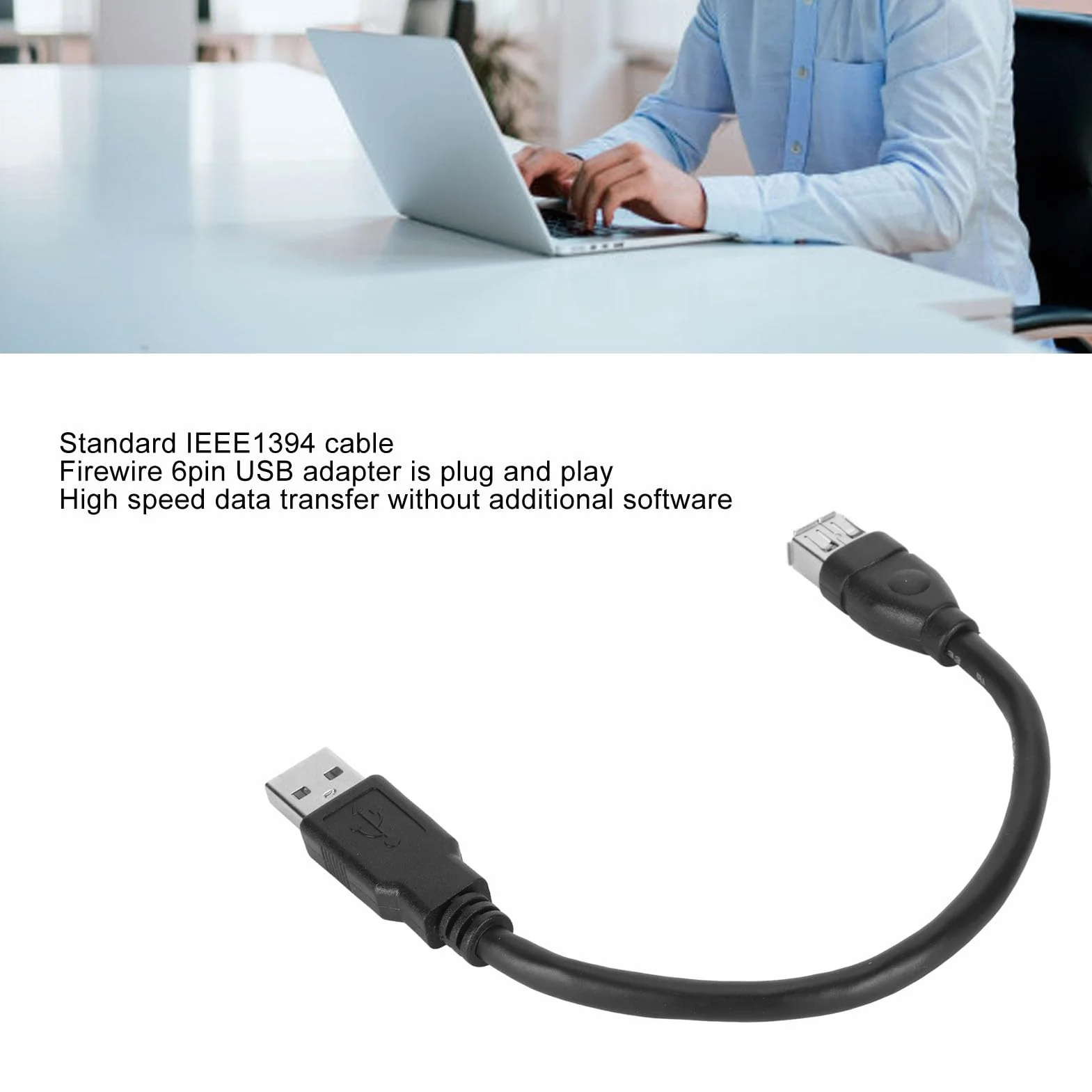 Adattatore Firewire IEEE 1394 da 6 Pin a USB Cavo Convertitore Adattatore, per Fotocamere Digitali e Computer con Cavo, Plug And Play Funzionamento Semplice