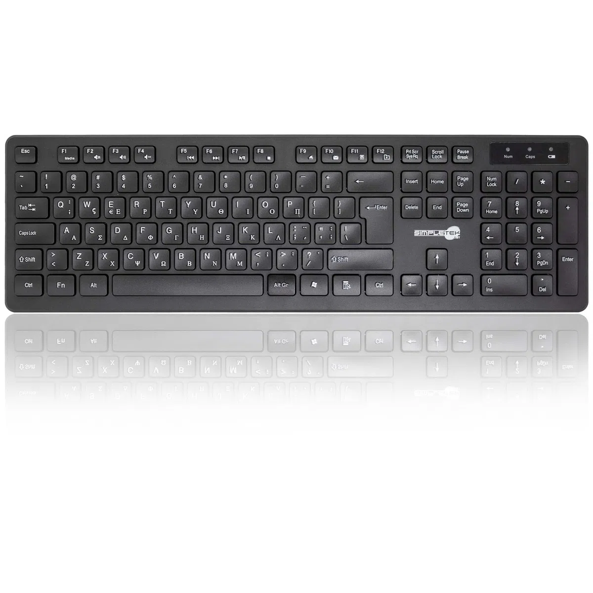 SIMPLETEK - Kit Mouse & Tastiera Wireless 2.4G Layout GR Greco | Greek Keyboard QWERTY con Tastierino Numerico Mouse Ergonomico 3 Tasti Ricevitore USB